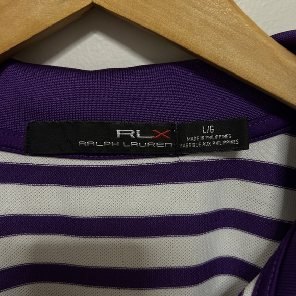 RLX Ralph Lauren Golf Shirt Size Large Purple & White Stripped READ - Picture 3 of 13